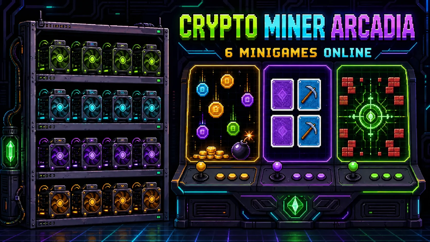 Crypto Miner Arcadia with miners and minigames
